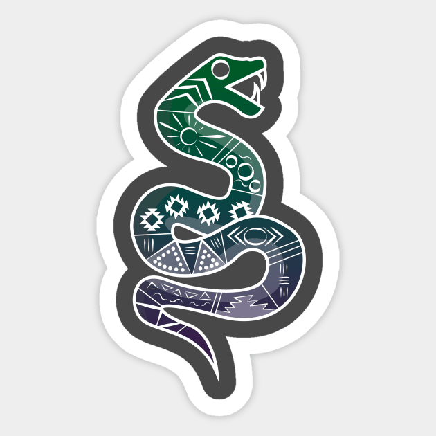 Mexican Aztec Snake Design Green and Purple Sticker by JDP Designs